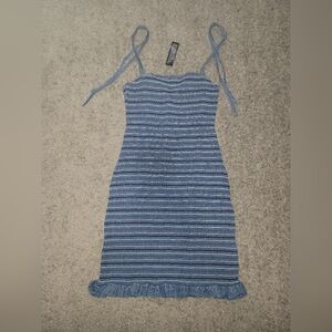 Derek Heart Blue and White Striped Scrunched Dress